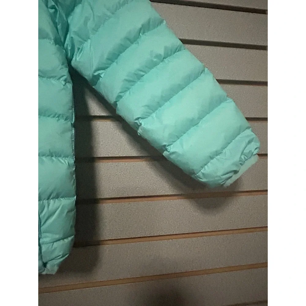 Eddie Bauer Kids Reversible Down Puffer Jacket Aqua Mint Floral Size S 7/8